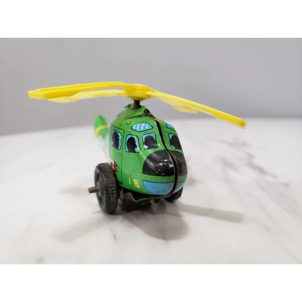 1950's Tin Litho ARMY HELICOPTER Green Small Metal Toy-Made In Japan‎